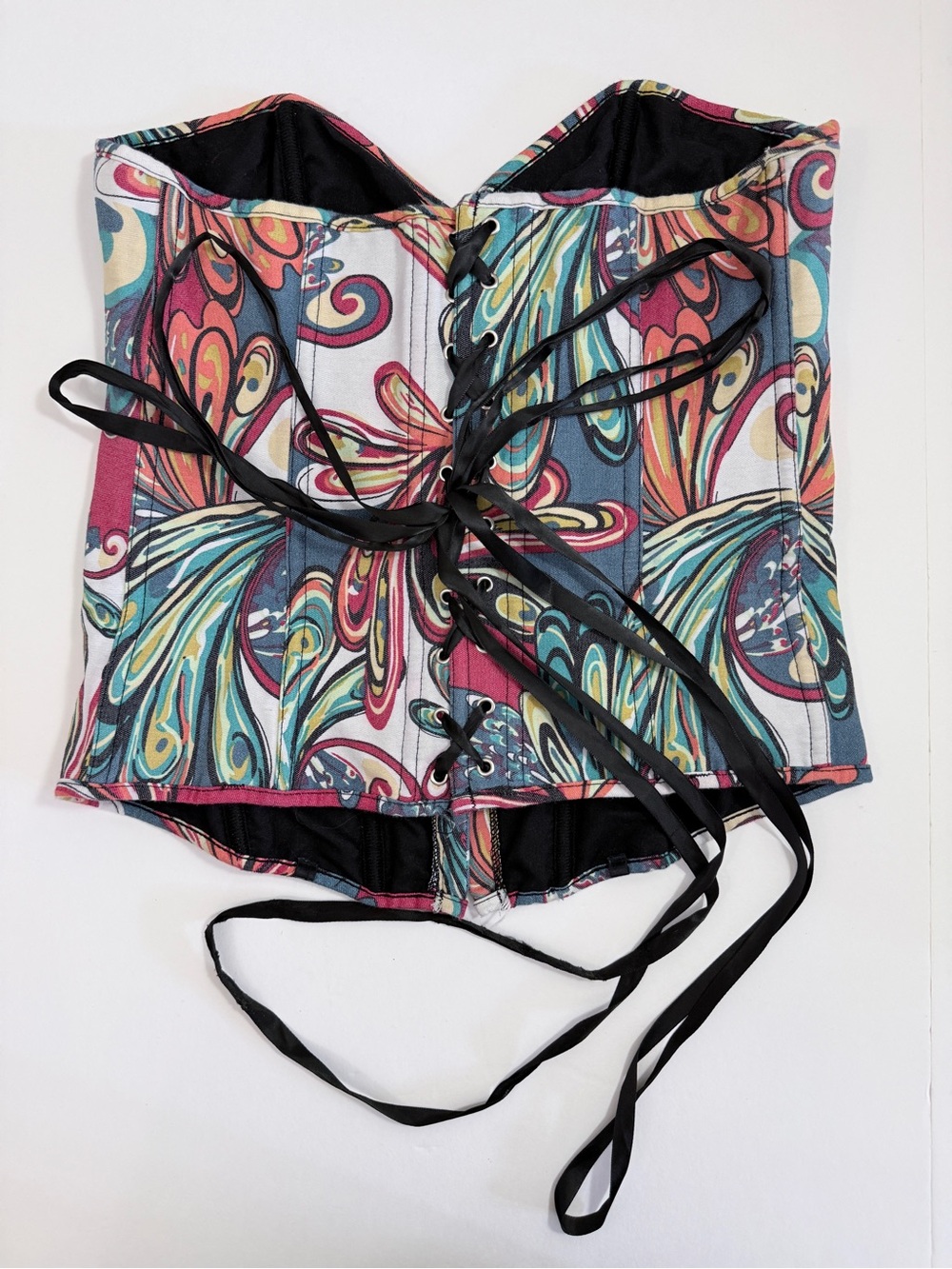 Alivila.Y Swirl Print Denim Overbust Corset Bustier Top XL - Picture 4 of 9